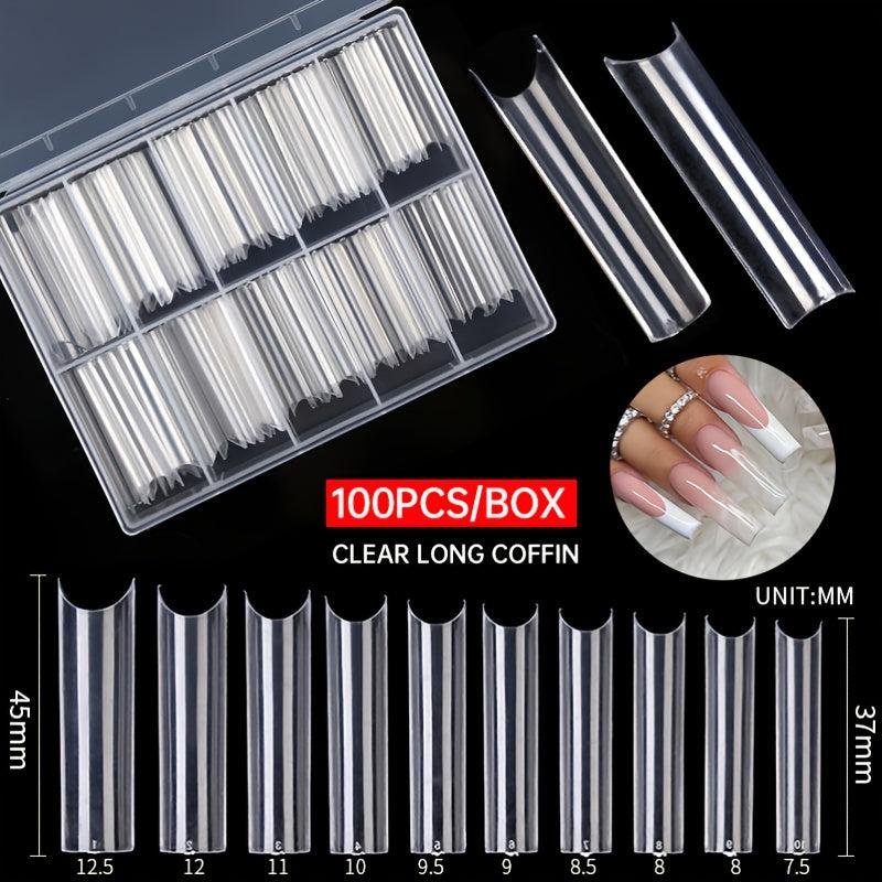 100 Pcs Square Coffin False Nails Tips - Acrylic Artificial Tip Manicure