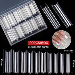 100 Pcs Square Coffin False Nails Tips - Acrylic Artificial Tip Manicure