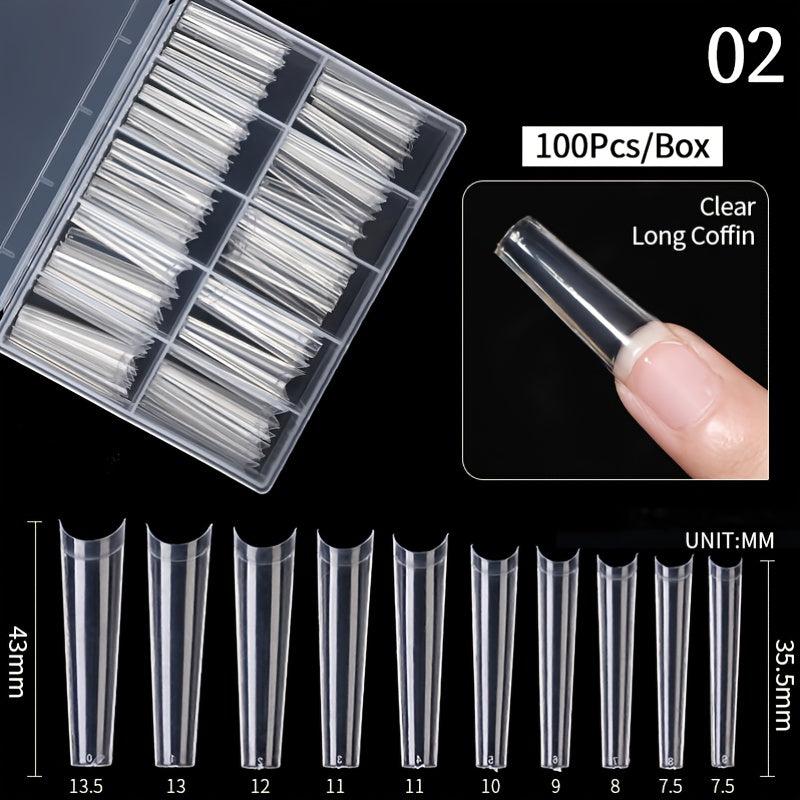 100 Pcs Square Coffin False Nails Tips - Acrylic Artificial Tip Manicure