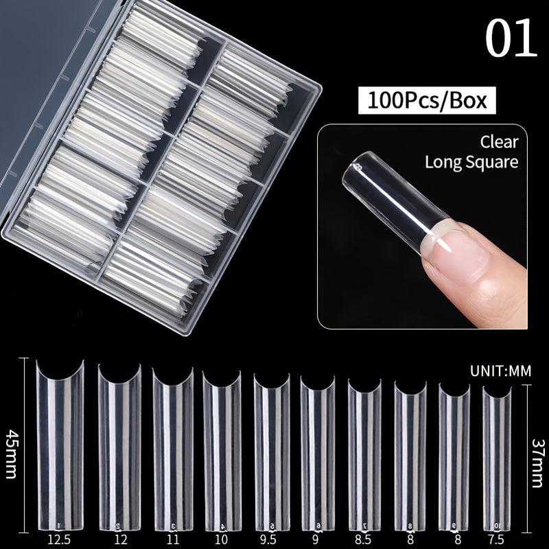 100 Pcs Square Coffin False Nails Tips - Acrylic Artificial Tip Manicure