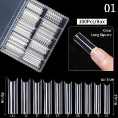 100 Pcs Square Coffin False Nails Tips - Acrylic Artificial Tip Manicure