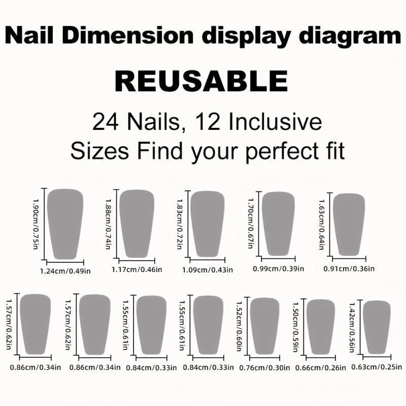 24pcs French Press On Nails Red Tips Medium Coffin False Nails for Women Girls