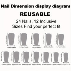 24pcs French Press On Nails Red Tips Medium Coffin False Nails for Women Girls