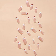 24pcs French Press On Nails Red Tips Medium Coffin False Nails for Women Girls