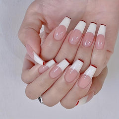 24pcs French Press On Nails Red Tips Medium Coffin False Nails for Women Girls