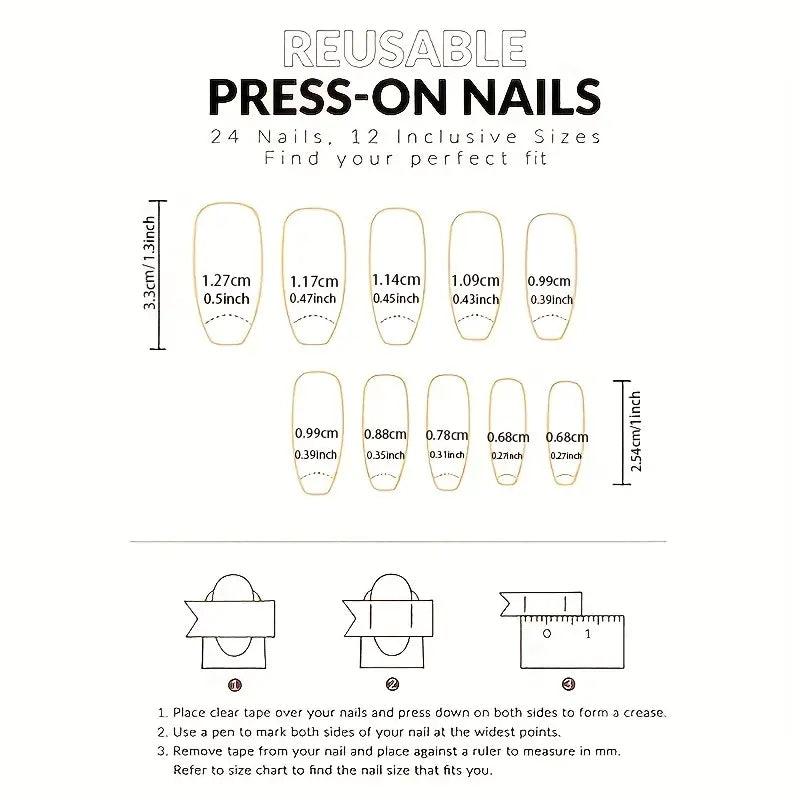 24pcs Ombre Press On Nails with 3D Marine Life Glossy Long Coffin False Nails