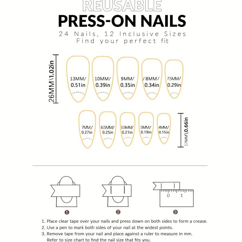24pcs Glossy Rainbow Flower Press On Nails Full Cover Medium Almond False Nails