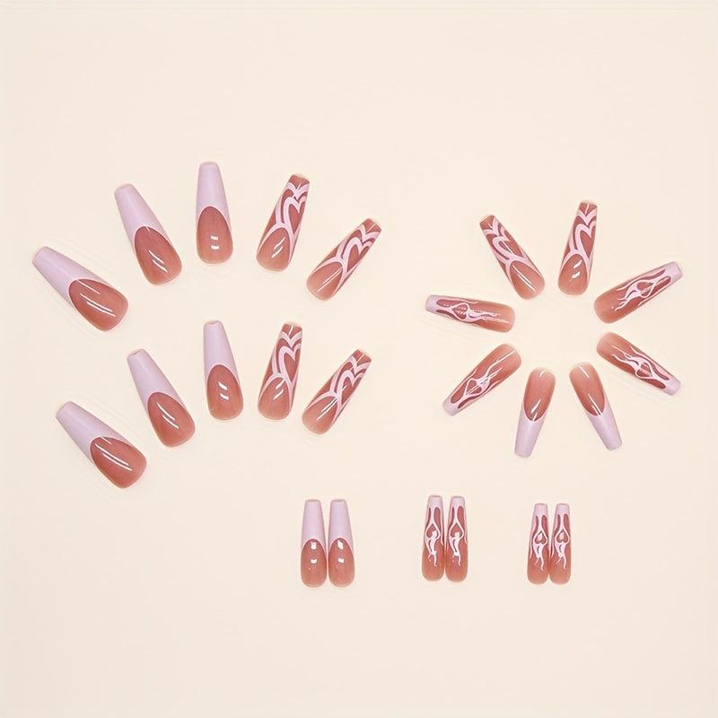 Long Pink Press On Nails for Women & Girls with Manicure Glue