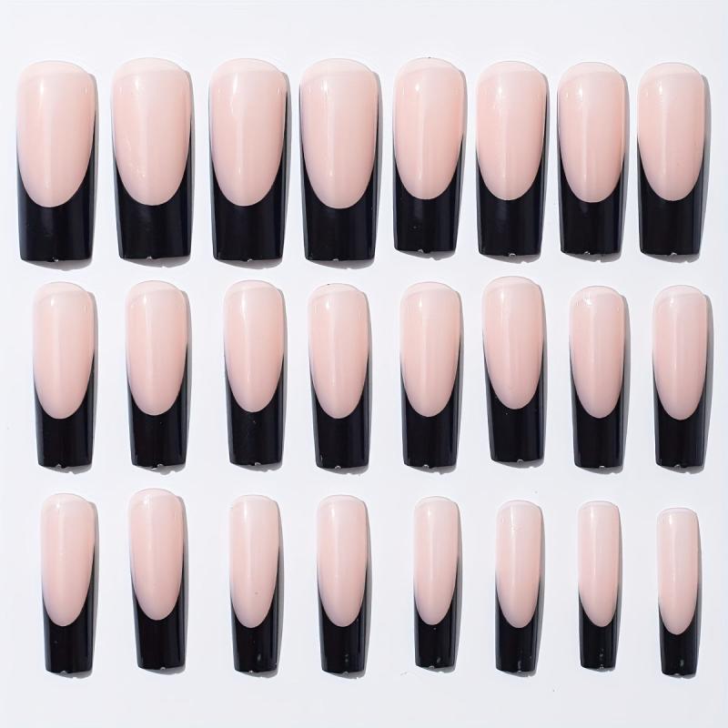 24pcs Glossy French Tip Press On Nails Long Coffin False Nails