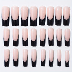 24pcs Glossy French Tip Press On Nails Long Coffin False Nails