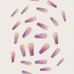 24 Pcs Gem Design Coffin Press On Nails Glue On for Women Nail Art