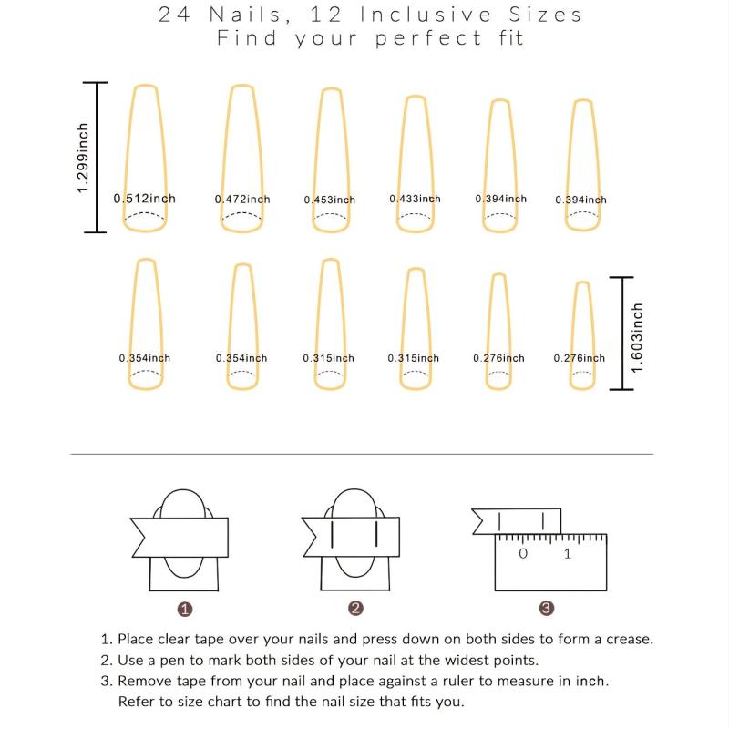 24 Pcs Gem Design Coffin Press On Nails Glue On for Women Nail Art