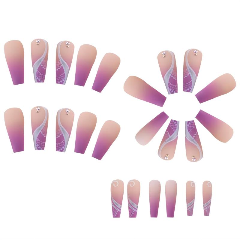24 Pcs Gem Design Coffin Press On Nails Glue On for Women Nail Art
