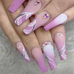 24 Pcs Gem Design Coffin Press On Nails Glue On for Women Nail Art