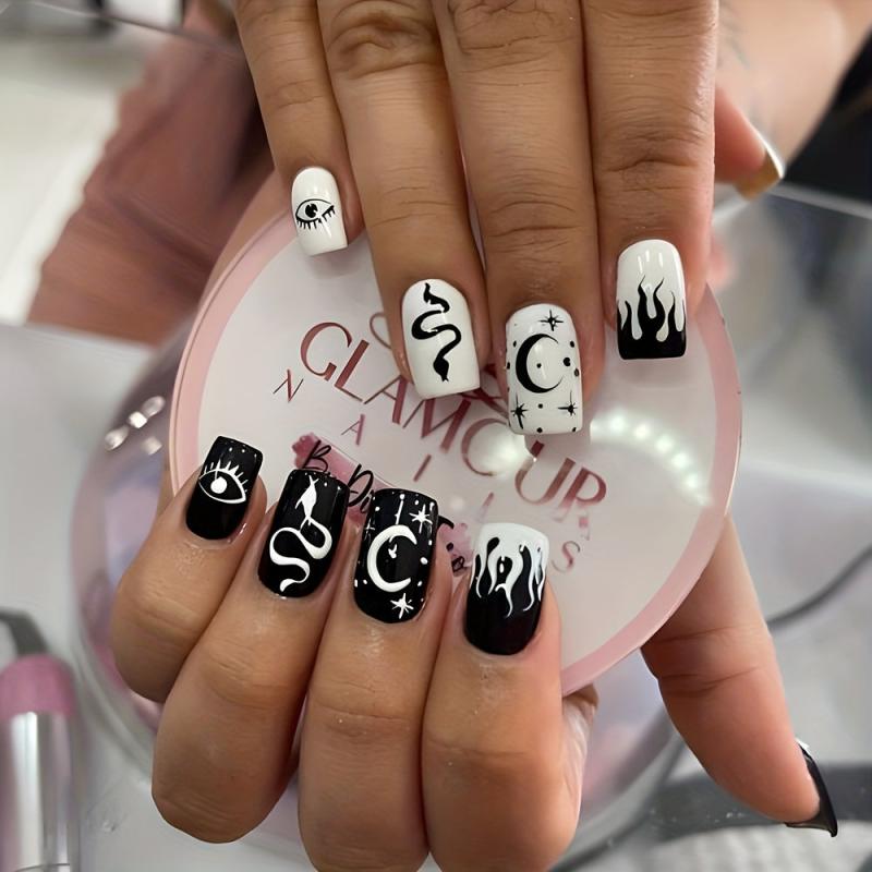 24pcs Polka Dot Press On Nails Full Cover Glossy False Nails for Women and Girls