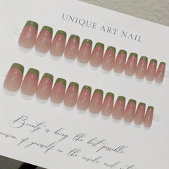 24pcs Nude Pink Green French Tips Coffin False Nails