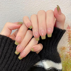 24pcs Nude Pink Green French Tips Coffin False Nails