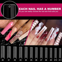 240 PCS Square Nail Tips Extra Long C Curve Nail Tips