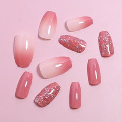 24pcs Gradient Silvery Glitter Glossy Press On Nails for Women