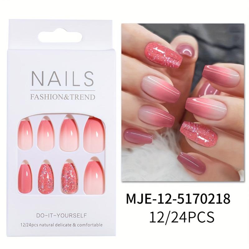 24pcs Gradient Silvery Glitter Glossy Press On Nails for Women