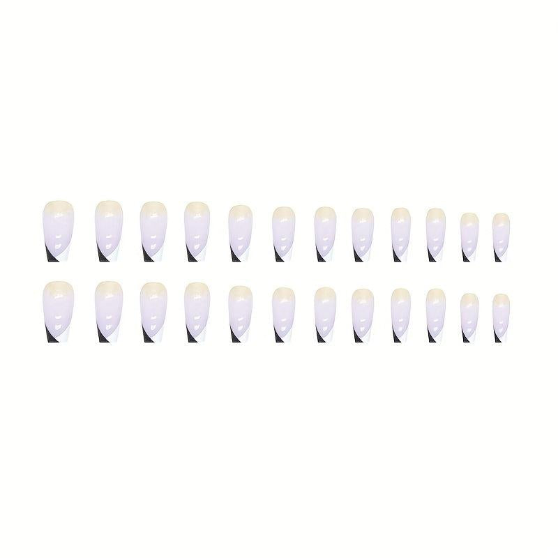 24pcs Golden Glitter Press On Nails Full Cover French False Nails