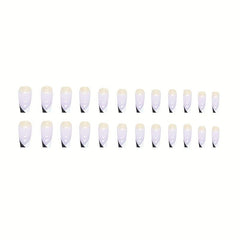 24pcs Golden Glitter Press On Nails Full Cover French False Nails