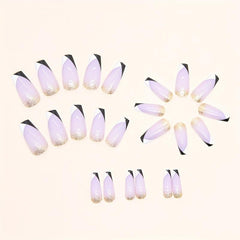24pcs Golden Glitter Press On Nails Full Cover French False Nails
