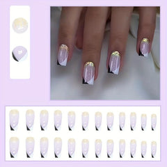 24pcs Golden Glitter Press On Nails Full Cover French False Nails
