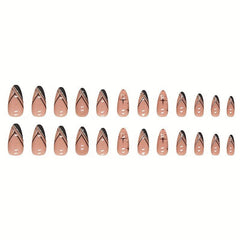Medium Almond Press On Nails With Glitter Lines 24 Pcs