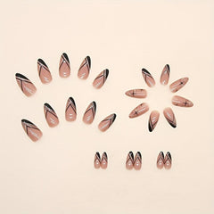 Medium Almond Press On Nails With Glitter Lines 24 Pcs