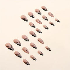 Medium Almond Press On Nails With Glitter Lines 24 Pcs