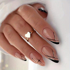 Medium Almond Press On Nails With Glitter Lines 24 Pcs