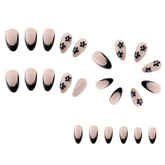 24pcs Retro Flower French Tip Press On Nails Nude False Nails for Women