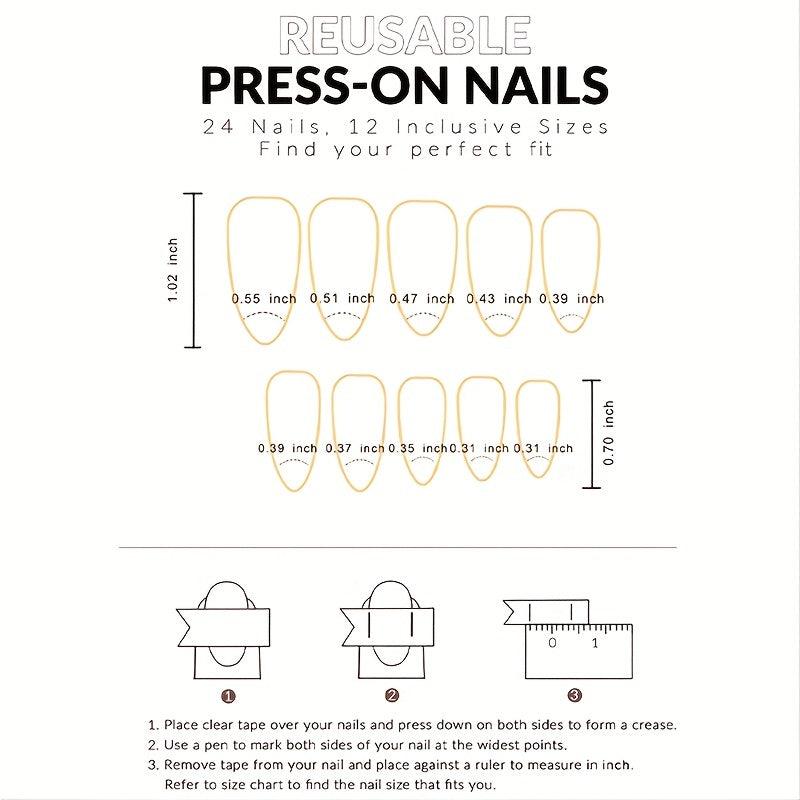 24pcs Retro Flower French Tip Press On Nails Nude False Nails for Women