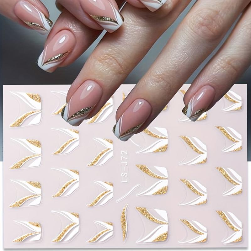French Line Nail Sticker DIY Nail Art Self Adhesive Decal Golden Silver Glitter