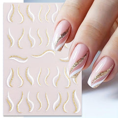 French Line Nail Sticker DIY Nail Art Self Adhesive Decal Golden Silver Glitter