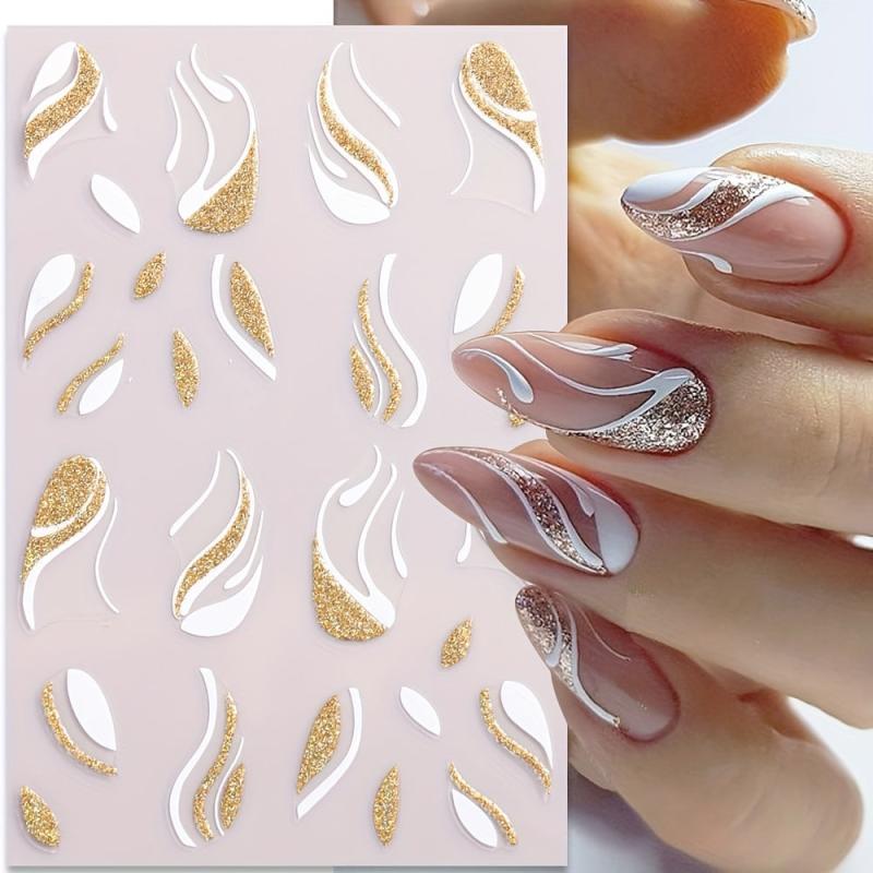 French Line Nail Sticker DIY Nail Art Self Adhesive Decal Golden Silver Glitter