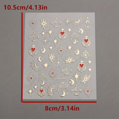 Golden Sun Moon Star Nail Art Stickers Self Adhesive 3D Decals DIY Decoration