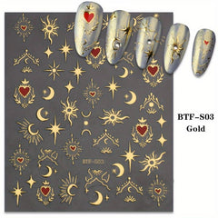 Golden Sun Moon Star Nail Art Stickers Self Adhesive 3D Decals DIY Decoration