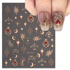 Golden Sun Moon Star Nail Art Stickers Self Adhesive 3D Decals DIY Decoration