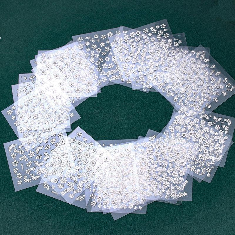 10 Sheets 3D Floral Nail Art Stickers Holographic Small Flowers Vine Leaf Decals