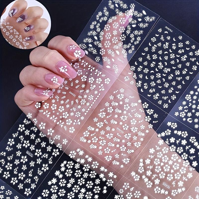 10 Sheets 3D Floral Nail Art Stickers Holographic Small Flowers Vine Leaf Decals