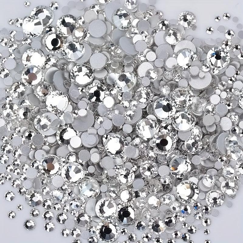1000 Pcs Mixed Round Crystal AB Glass Nail Rhinestone Flat Back Stones