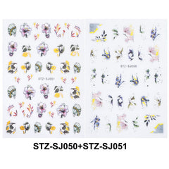 Lily Flower 3D Nail Stickers Leaves Butterflies Spring Nail Art Decoration