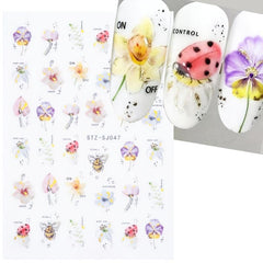 Lily Flower 3D Nail Stickers Leaves Butterflies Spring Nail Art Decoration