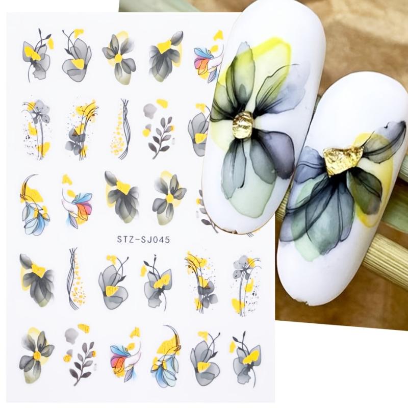 Lily Flower 3D Nail Stickers Leaves Butterflies Spring Nail Art Decoration