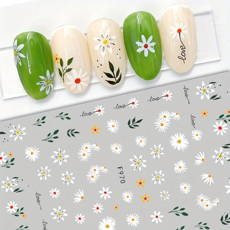 Holographic 3D Embossed Daisy Nail Stickers