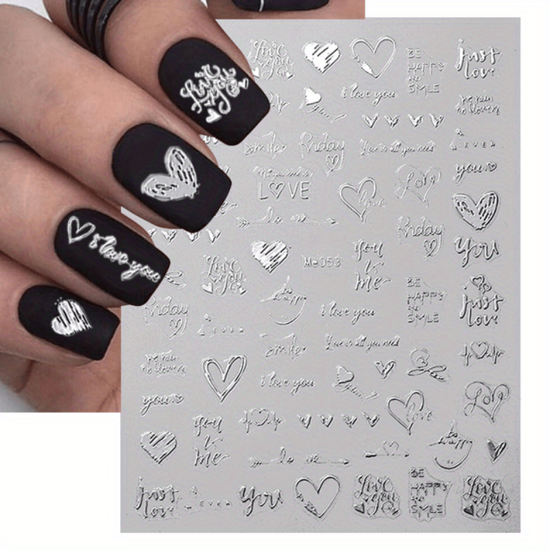 3D Holographic Laser Heart Nail Stickers Self Adhesive Decals
