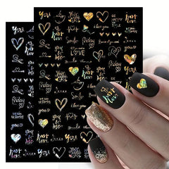 3D Holographic Laser Heart Nail Stickers Self Adhesive Decals