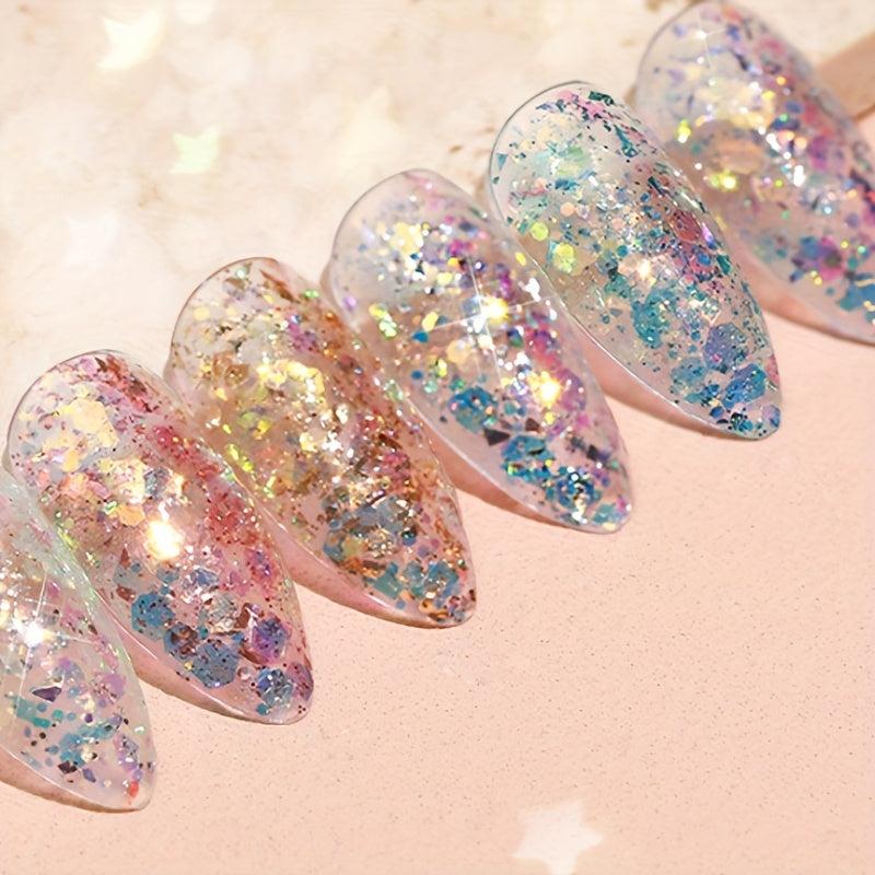 Colorful 3D Nail Art with Holographic Glitter Sequins & Fluorescent Stickers